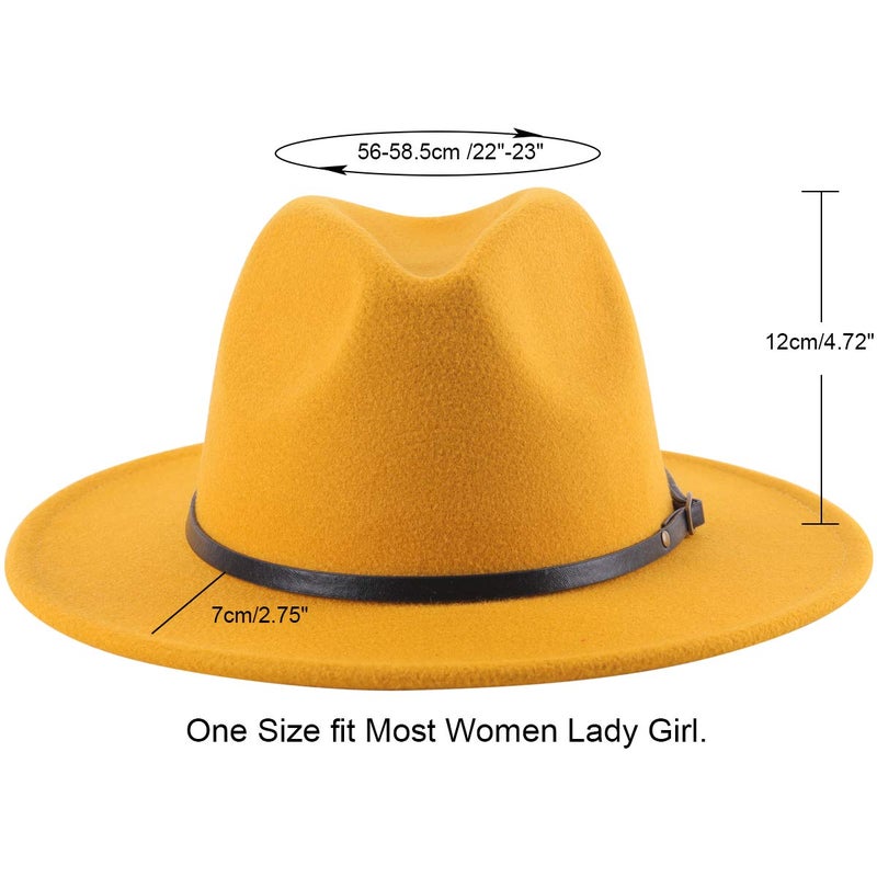 Lanzom Womens Classic Wide Brim Floppy Panama Hat Belt Buckle Wool Fedora Hat Fit Size 6 8/7-7 1/4(One Size, Yellow) - Image 2